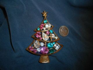 Larger Vintage Signed Eisenberg Ice Christmas Tree Brooch Pin