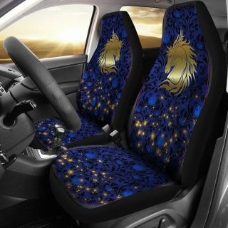 Golden Horse On Blue Car Seat Covers