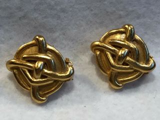 Vintage Carolee Clip On Earrings Brushed Gold Tone 3/4 Inch