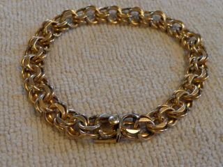 Vintage 1/20 12 K Gold Filled Double Link Charm Bracelet - 8 6/8 " Long 24 Grams