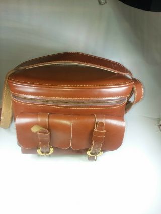 Vintage Coast Brown Leather Camera Carrying Bag & Strap And Zipper Brass Velvet