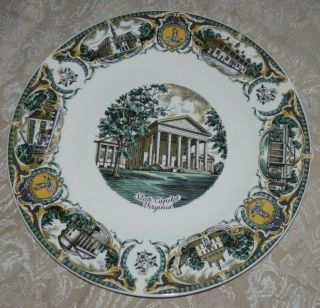 Vtg Virginia Plate Imperial Salem China The Mother Of Presidents State Capital