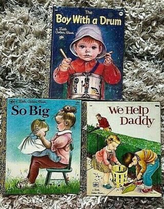 3 Vintage Little Golden Books Eloise Wilkin So Big We Help Daddy Boy With A Drum