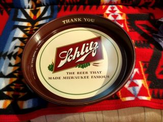 Vtg.  13 " Metal Schlitz " The Beer That Made Milwaukee Famous " Thank You Beer Tray.