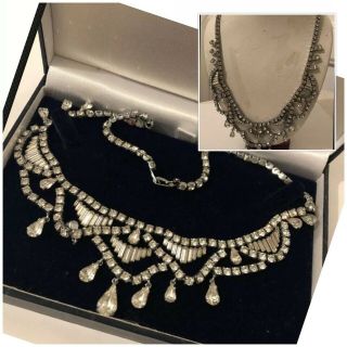 Vintage Art Deco Jewellery Clear Crystal Chandelier Choker Necklace Af