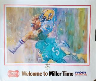 Vtg 1983 United States Football League Welcome To Miller Time Poster Invaders