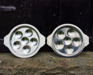 Vintage French Escargot Dish Set Snail Plate X2 Rustic Farmhouse Stainless Steel