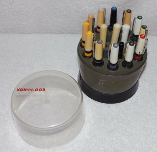 Vintage Koh - I - Noor Rapidograph Set With 12 Pens,  3 Holders & H.  R.  S.  Case
