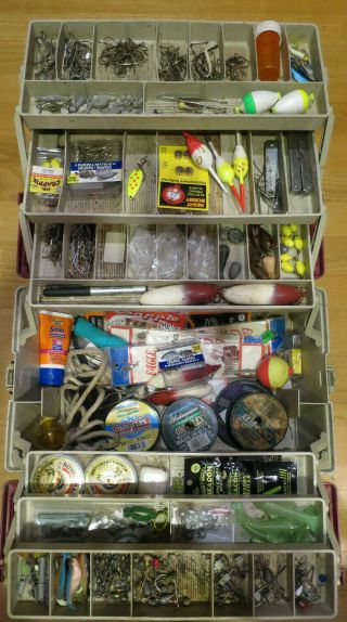 Large Vintage Fishing Plano Tackle Box Full Of Fishing Accessories