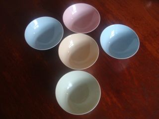 Vintage Set Of 5 Retro Pastel Colour Chinese Bowls Great For Entertaining