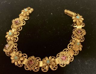 Florenza Vintage Gold Tone Section Bracelet W/rhinestones