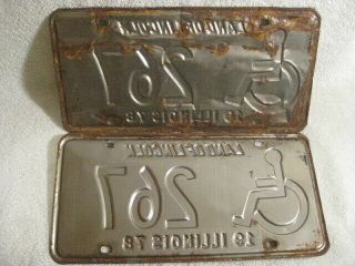 Pair Vintage 1978 Illinois Handicap license plate 267 Land of Lincoln Low number 2