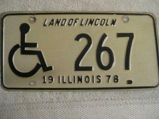 Pair Vintage 1978 Illinois Handicap license plate 267 Land of Lincoln Low number 3