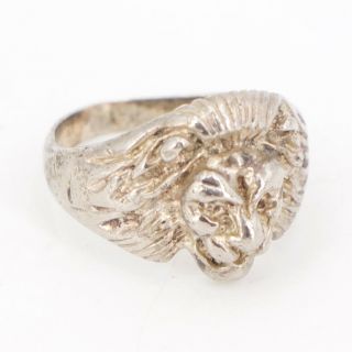 Vtg Sterling Silver - Lion Head Animal Solid Ring Size 8.  5 - 7g