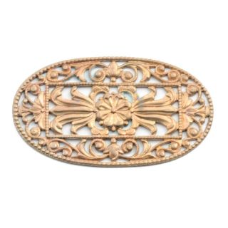 Vintage Deco Czech Filigree Floral Oval Brooch Jewelry Metal Finding Stamping