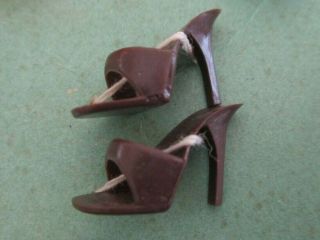 Minty Vintage Barbie Shoes: Brown Open Toe Heels Japan Mules