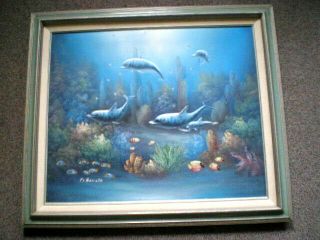 C Benolt Dolphin Fish Underwater Vintage Painting Marine Life Seascape