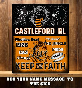 Personalised Castleford Tigers Rugby Keep The Faith Fans Vintage Metal Sign