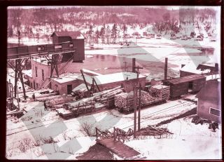 Large Format Ca.  1900 Film Negative Chicago And North Western Railway Lumber Yard