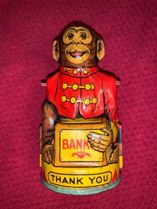 Vintage Tin Toy Monkey Tipping Hat Bank By J.  Chein & Co.  Usa.