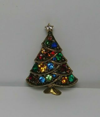 Vintage Hollycraft Christmas Tree Brooch Rhinestones