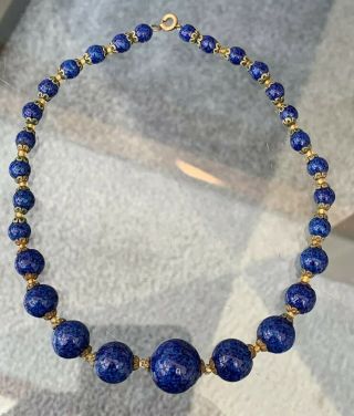 Vintage Faux Lapis Glass Bead Necklace