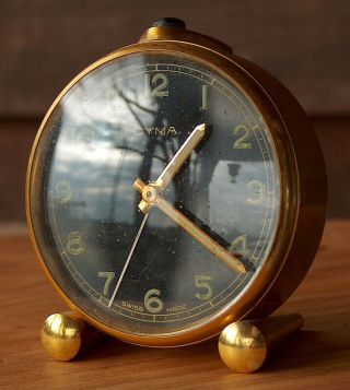 Estate Find Vintage Art Deco Gold Tone Cymo Alarm Clock Swiss Made