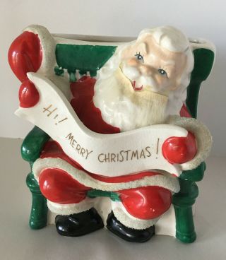Vintage Ucagco Santa Claus Christmas Ceramic Vase Fur Beard Japan Green Chair