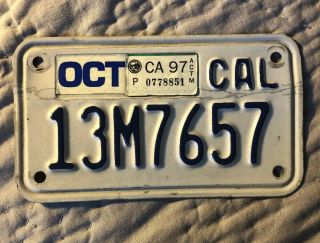 Expired 1997 California Motorcycle License Plate Embossed