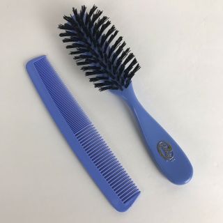 Vintage Goody Bristle Stiff Hair Brush Comb Set Blue