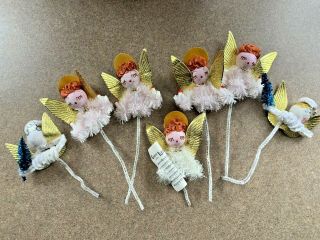 7 Vintage Chenille Pipe Cleaner/foil/spun Cotton Angel Gift Ties