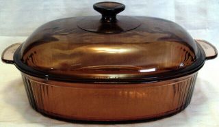 Vintage Lidded 4 - Quart Oval Roaster Visions Amber By Corning