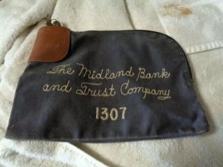 Vintage Midland Trust Locking Bank Deposit Bag With Key Cloth Zippered