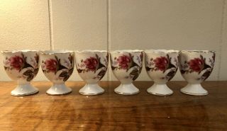 Set Of 6 Vintage Moss Rose Porcelain Egg Cups - Japan