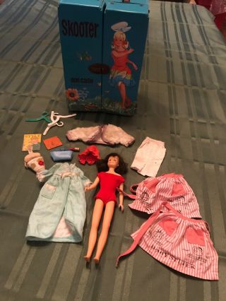 Vintage Barbie Scooter Doll/case & Some Clothes