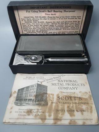 Vintage Scotts Ball Bearing Razor Sharpener 1910 - With Case And Instructions