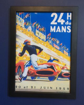 Le Mans Motor Racing 1959 Vintage Framed Poster A4 Size