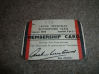 Vintage Leeds Speedway Supporters Club Season 1938 Membership Card