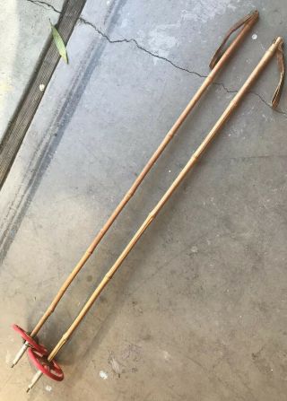 Vintage 40 “ Bamboo Ski Poles - Leather Straps - No Markings