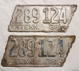1938 Tennessee State Shape License Plate Pair