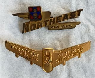 Two 1940s Northeast Airlines Pins - - Employee Pin And Jr Stewardess Wings