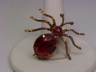 Vintage Goldtone & Red Rhinestone Insect/bug Brooch