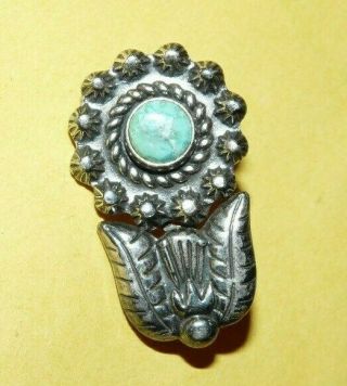 Vtg Fred Harvey Era Native Navajo Sterling Silver Turquoise " Flower " Pin Brooch