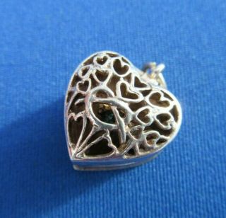 Vintage Sterling Silver Charm Pendant Ornate Heart Locket Opens To A Ring