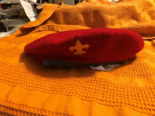 Vintage Official Boy Scout Red Wool Beret - Size X - Large 7 3/8 - 7 1/2