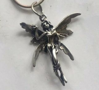 Ladies Vintage 925 Pretty Silver Angel / Girl Art Deco Necklace Pendant & Chain