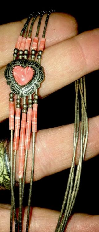 Vintage Old Pawn Multi Strings Sterling Silver Necklace With Coral Stone 24”