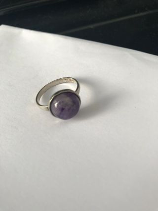Vintage Silver Ring With Round Amethyst Stone - Size R