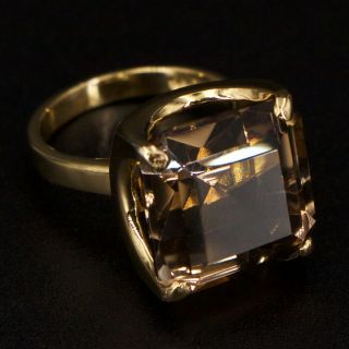 Vtg Sterling Silver - Faceted Smoky Quartz Statement Gold Ring Size 6 - 7g