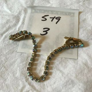Lovely Vintage Unmarked Gold Tone Prong Set Iridescent Stones Sweater Clip